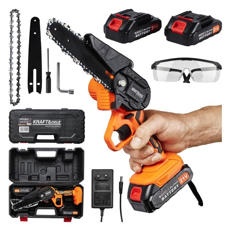 Mini akumuliatorinis grandininis pjūklas 21V 6 colių Kraftdele KD10626 - Sodrinta.lt