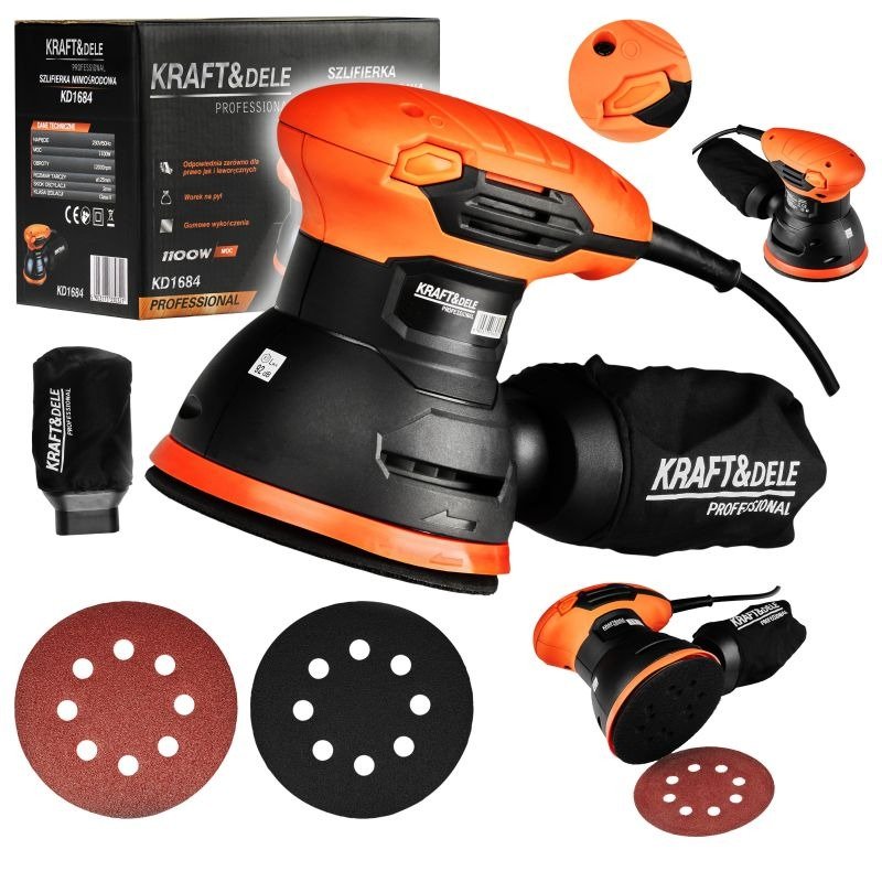 EKSCENTRINIS ŠLIFUOKLIS 110W + DULKIŲ MAIŠAS KD1684 - Sodrinta.lt