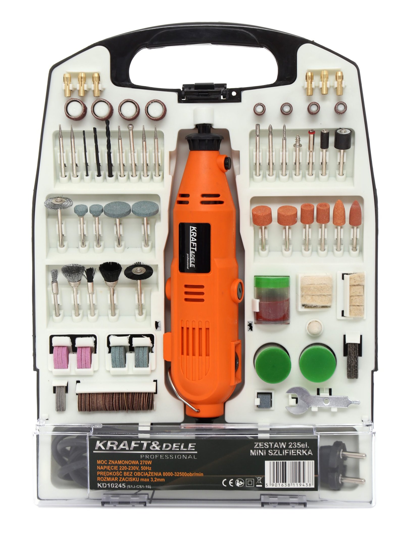 Mini šlifuoklis Kraft&Dele 270W + priedai - 235 elementai KD10245 - Sodrinta.lt
