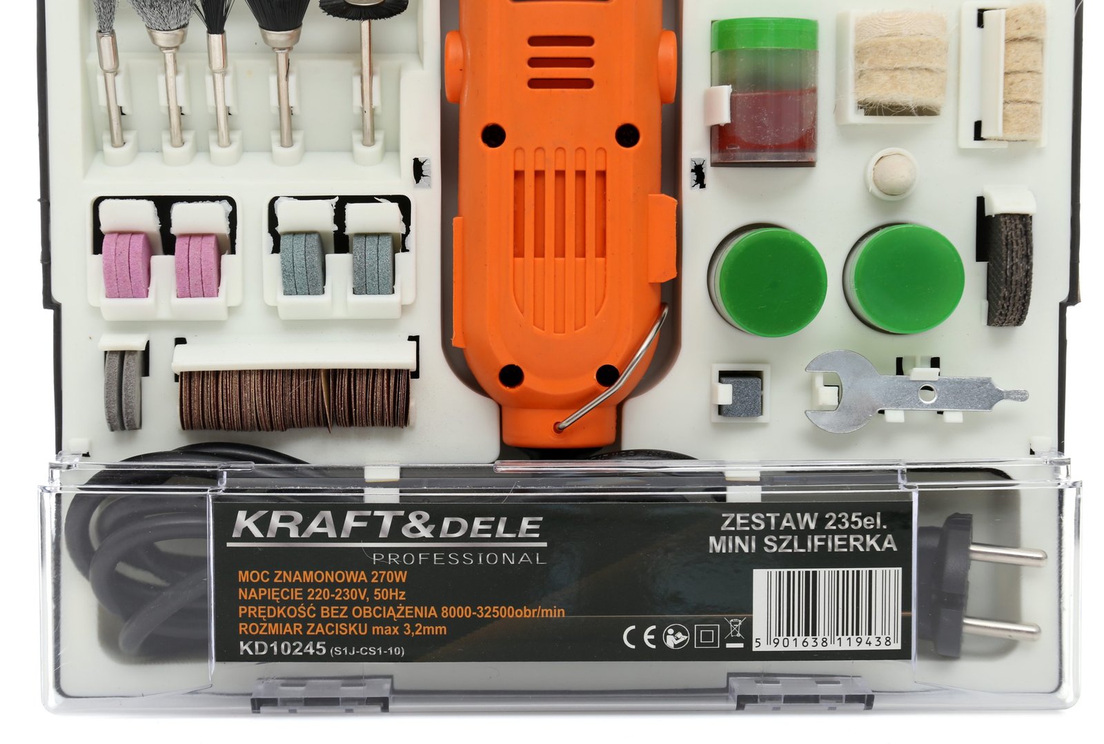 Mini šlifuoklis Kraft&Dele 270W + priedai - 235 elementai KD10245 - Sodrinta.lt