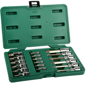 1/4" + 1/2" Galvučių su antgaliais rinkinys (TORX) 18vnt. - Sodrinta.lt