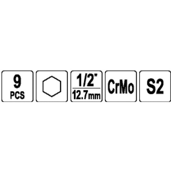 1/2" Galvučių smūginių su antgaliais rinkinys (HEX) (9vnt) - Sodrinta.lt