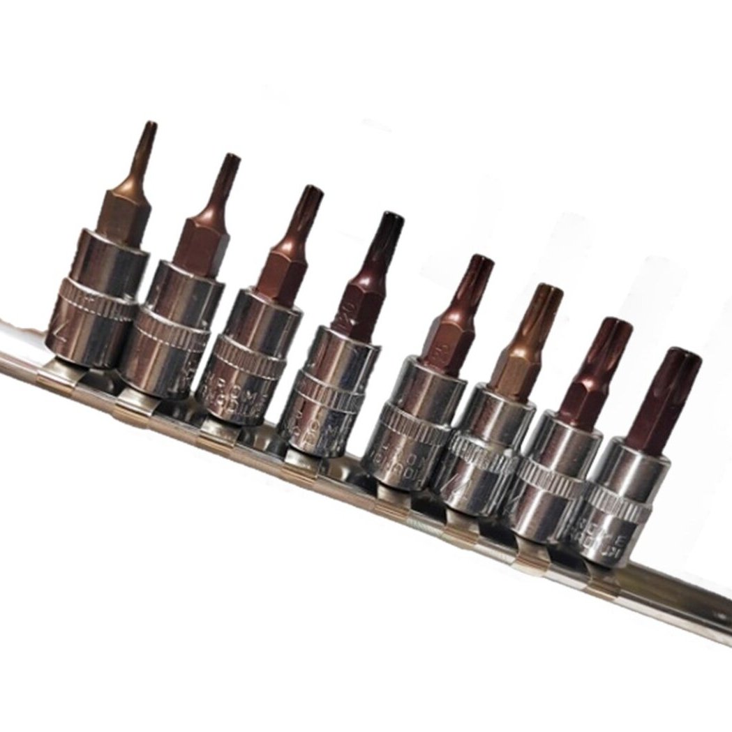 Galvučių su antgaliu rinkinys 1/4" (T-8-T-40)(torx) 8vnt. - Sodrinta.lt