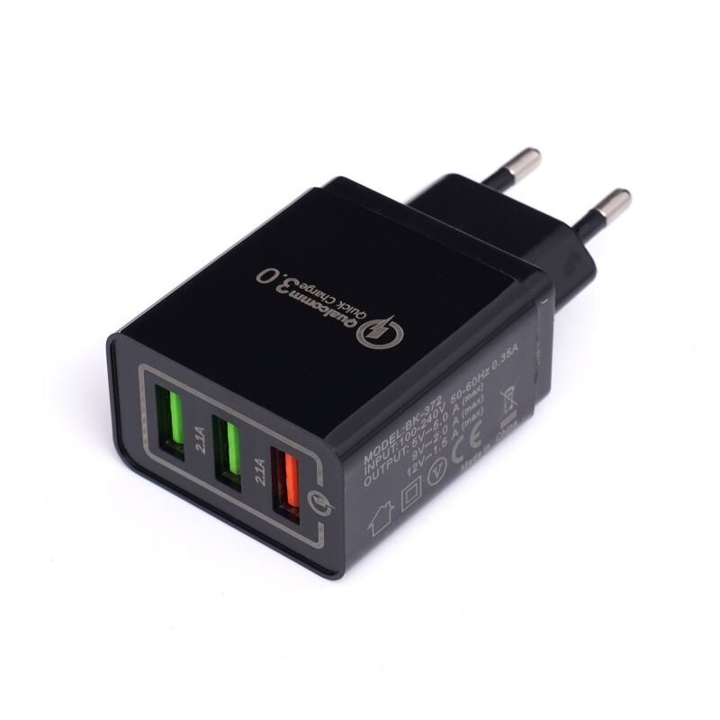 Įkroviklis 220V greito krovimo 2xUSB/2.1A +1USB/QC3.0 - Sodrinta.lt