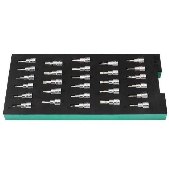 Padėklas. Galvučių su antgaliais rinkinys 3/8" (pl./PH/PZ/HEX/torx) 28vnt. - Sodrinta.lt