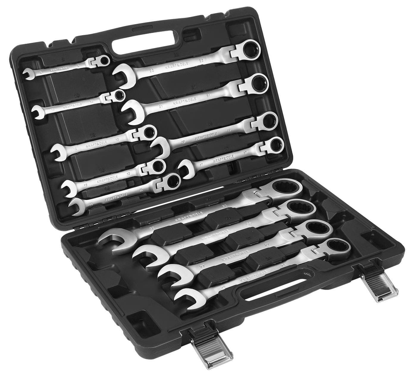 Kombinuotų raktų su terkšle (lankstomi) rinkinys 13 vnt. 8–32 mm KD11305 - Image 6