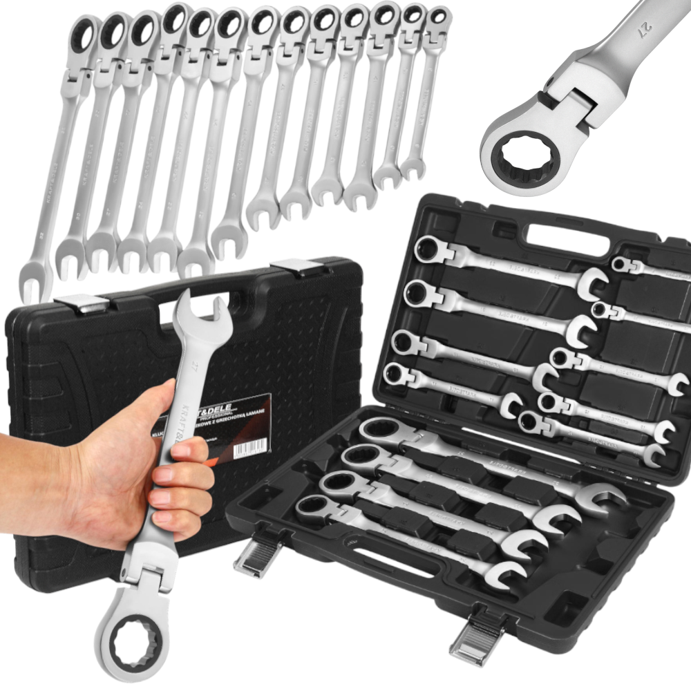 Kombinuotų raktų su terkšle (lankstomi) rinkinys 13 vnt. 8–32 mm KD11305 - Sodrinta.lt