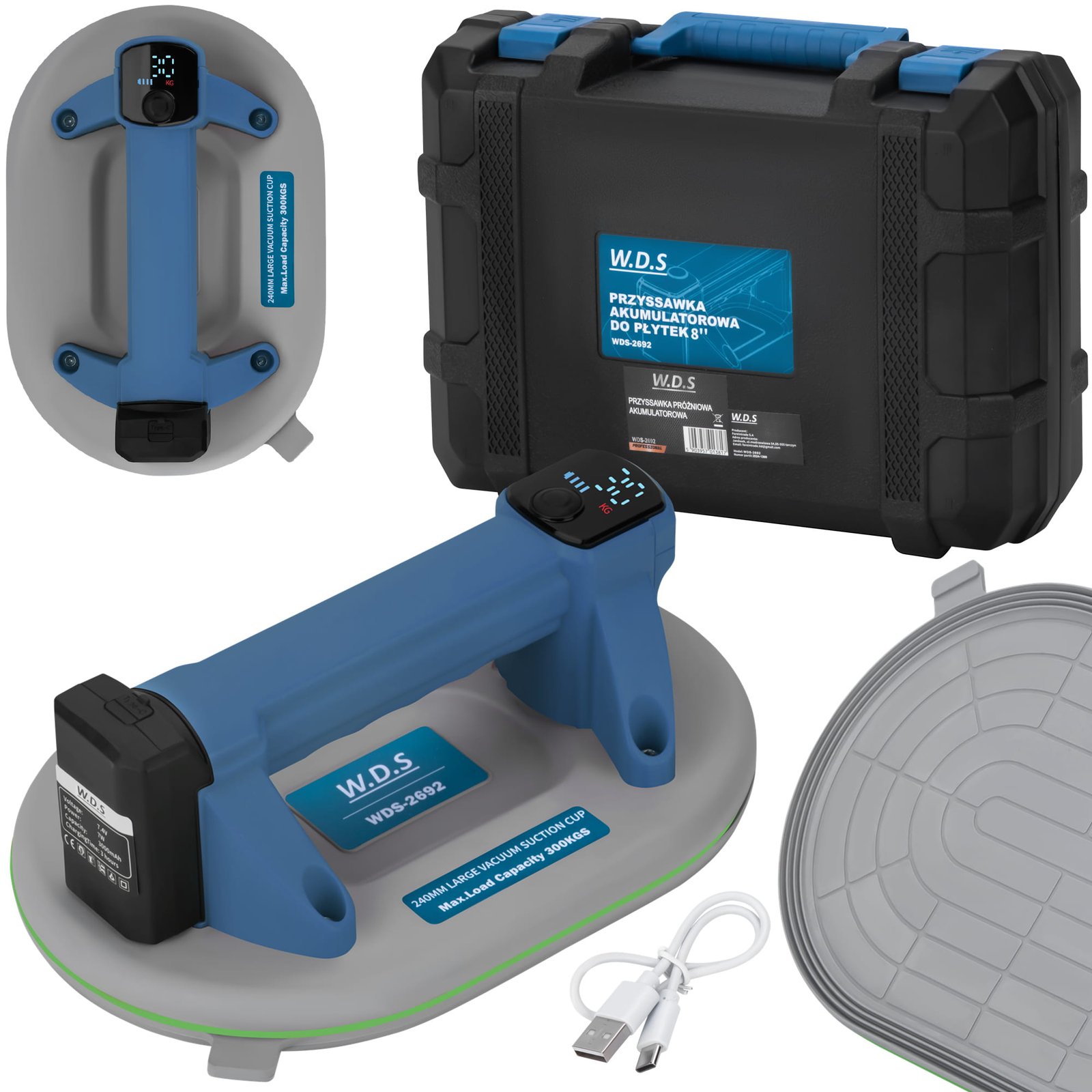 Przyssawka akumulatorowa 240mm 300kg USB-C WDS2692 - Sodrinta.lt