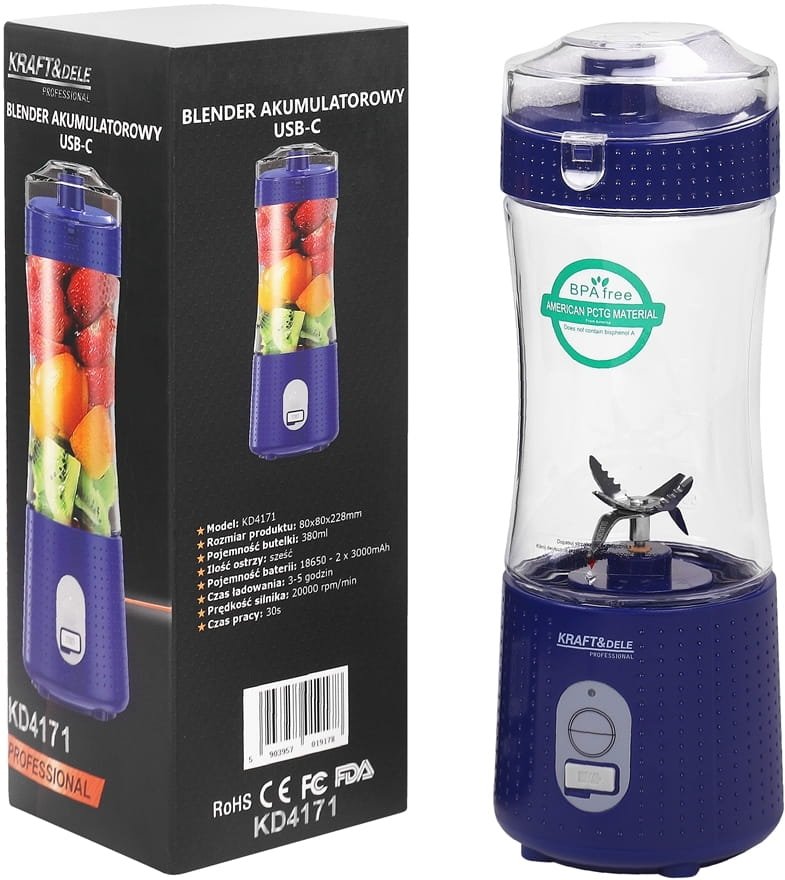Blender akumulatorowy USB-C 380ml / 2x3000mAh KD4171 - Sodrinta.lt