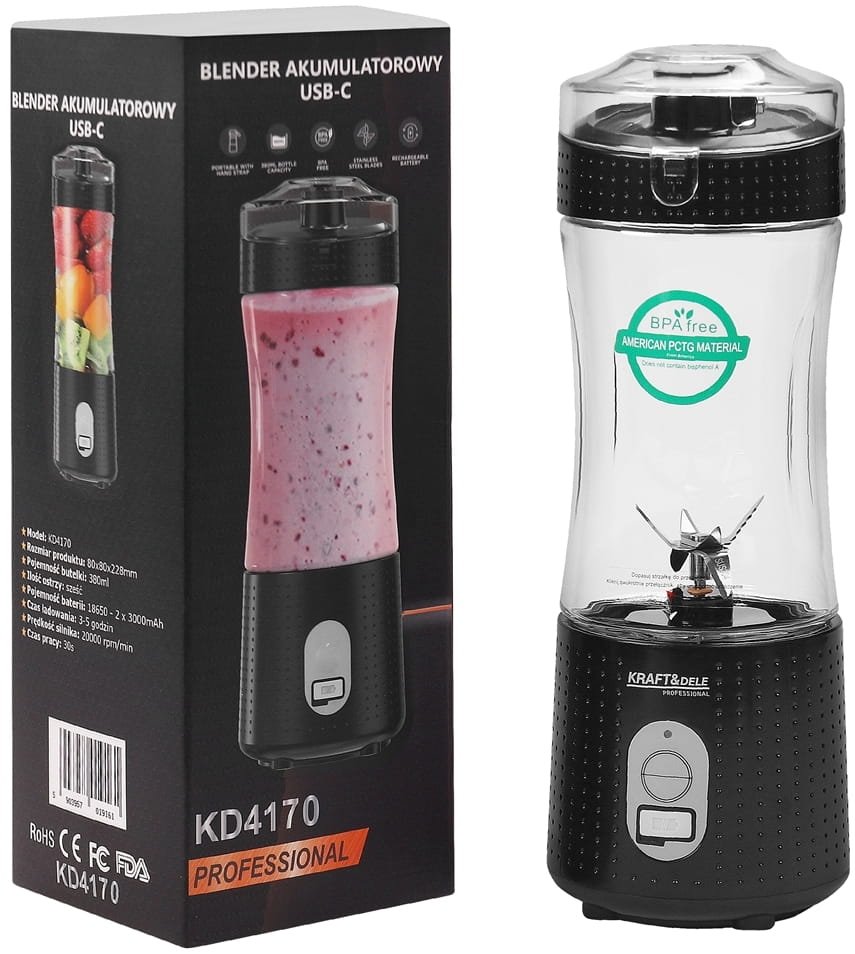 Blender akumulatorowy USB-C 380ml / 2x3000mAh KD4170 - Sodrinta.lt