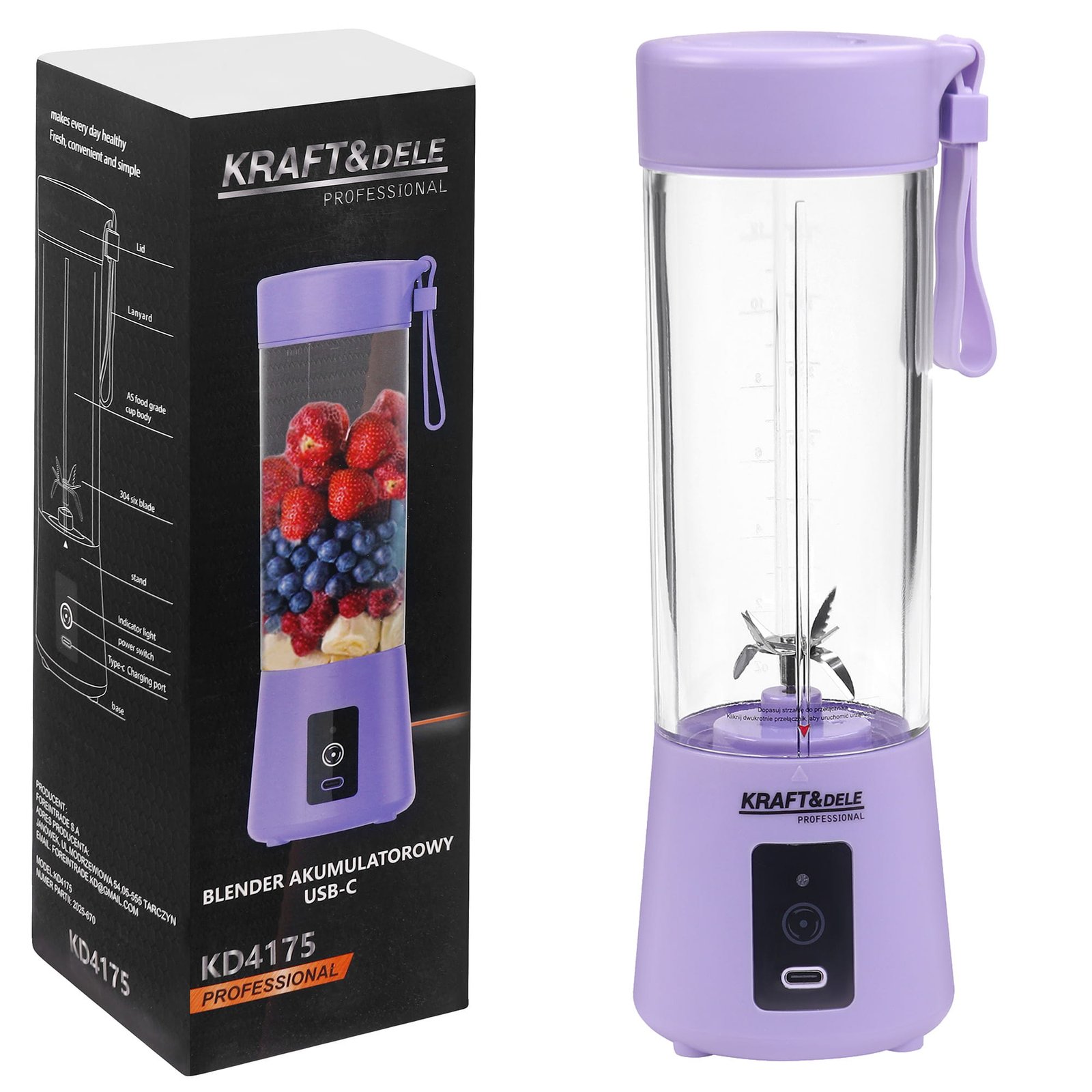 Blender akumulatorowy USB-C 400ml / 2x3000mAh KD4175 - Sodrinta.lt