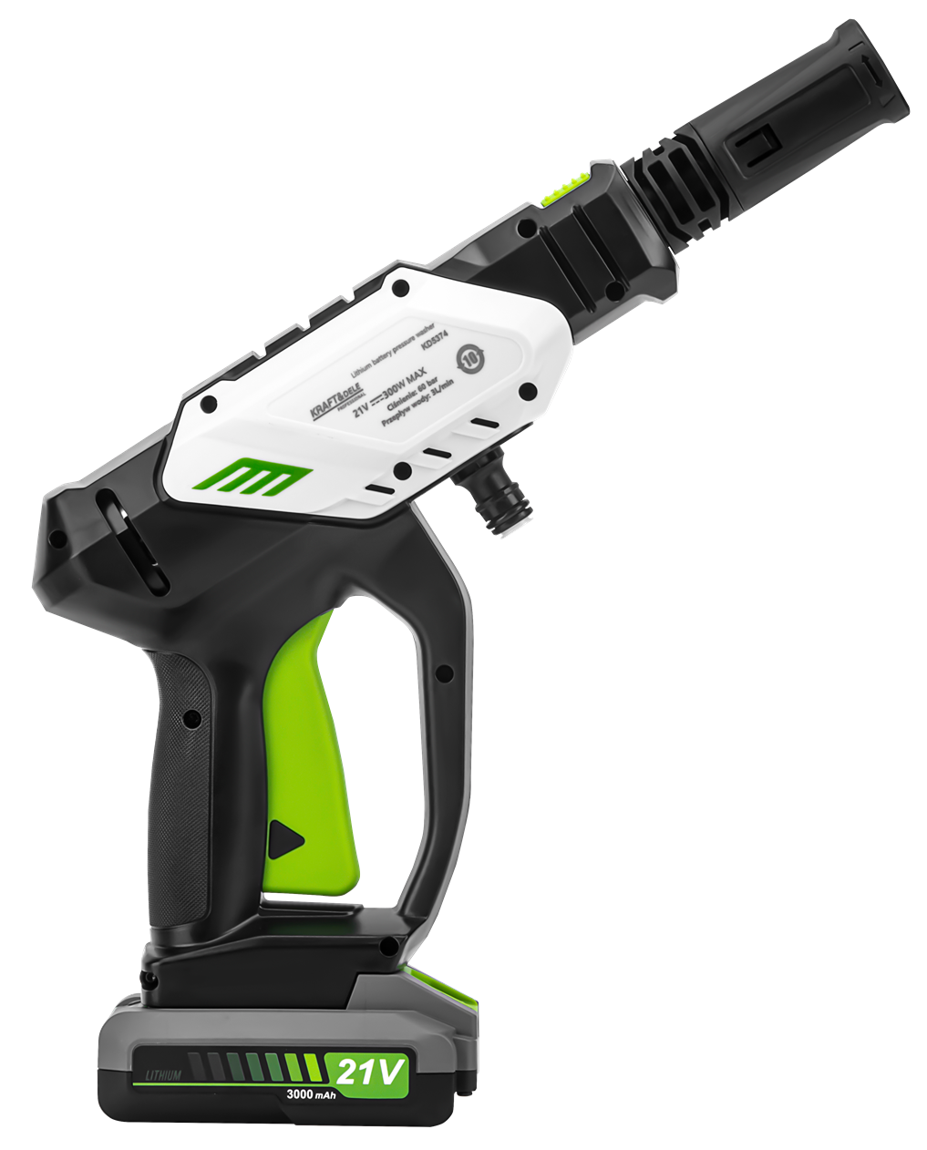 AKUMULIATORINĖ AUKŠTO SLĖGIO PLOVYKLA 300W 21V 3Ah KD5374 - Sodrinta.lt