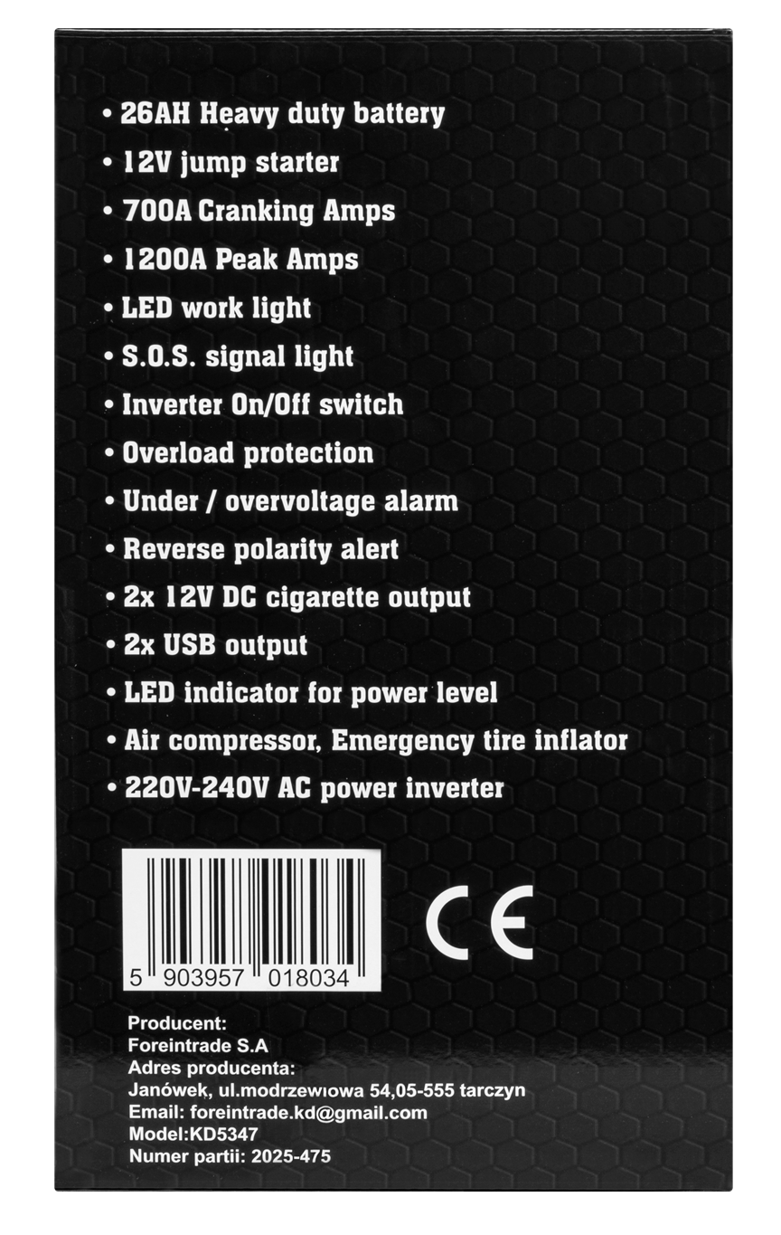 Užvedimo įrenginys 1200/700A 26Ah 12V inverteris KD5347 - Sodrinta.lt
