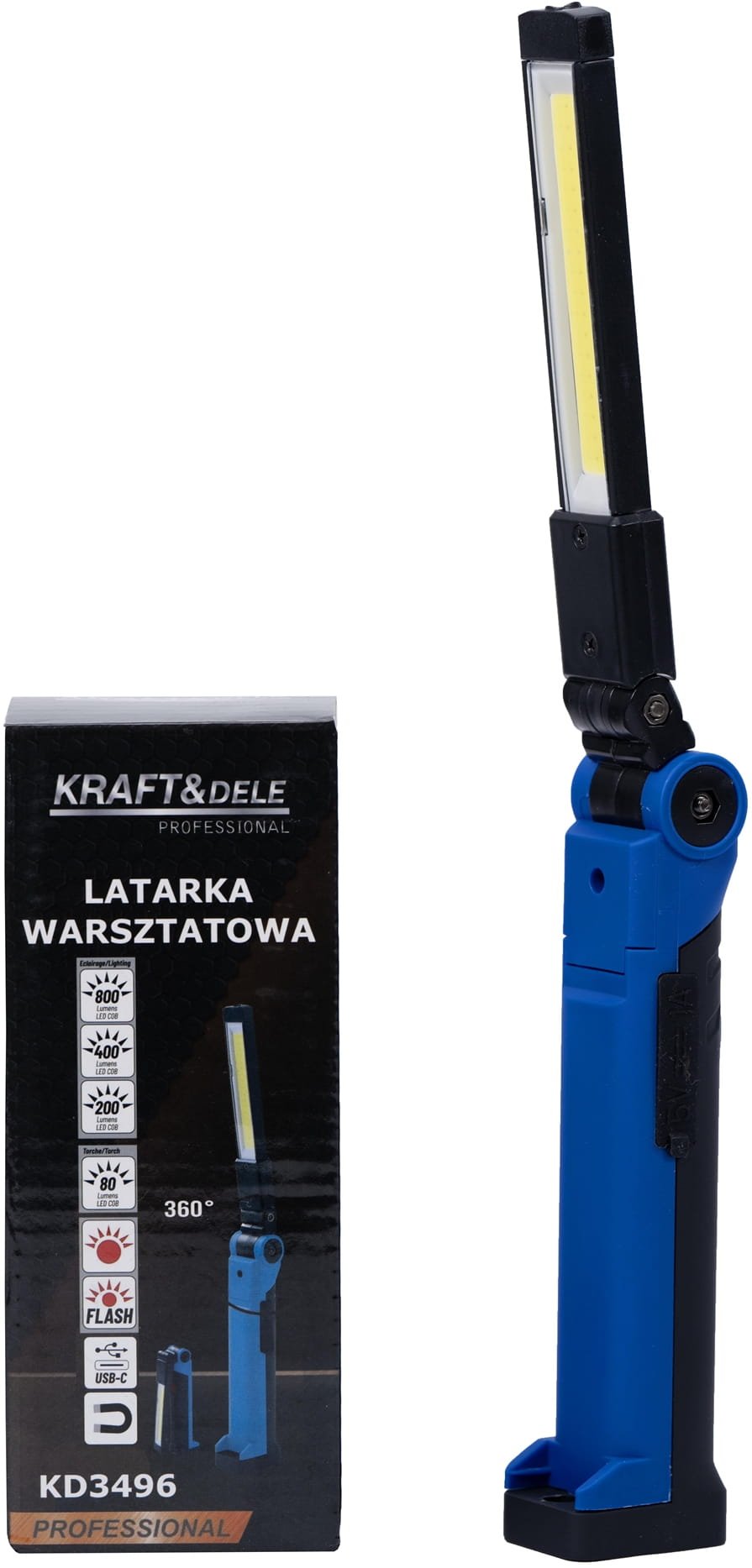 LED dirbtuvių žibintuvėlis USB-C 200/400/800 lm + įspėjamoji šviesa KD3496 - Sodrinta.lt