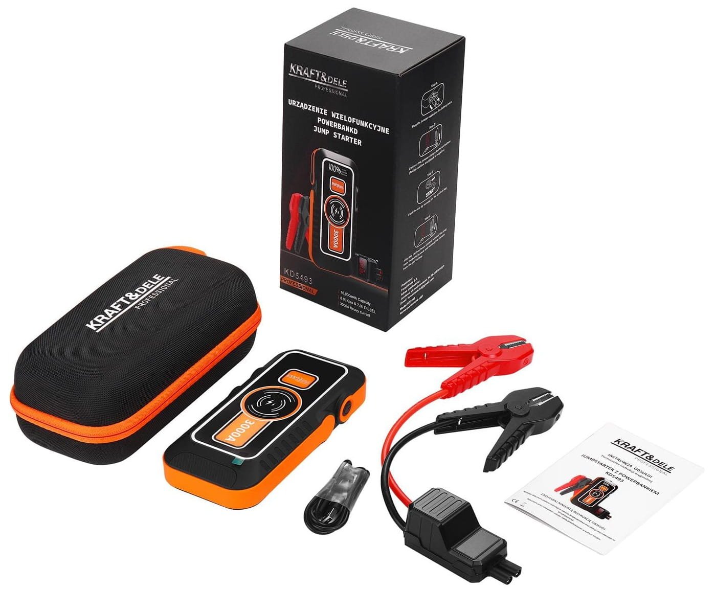 Powerbankas – automobilio paleidėjas su LED žibintuvėliu ir belaidžiu įkrovimu KD5493 - Sodrinta.lt