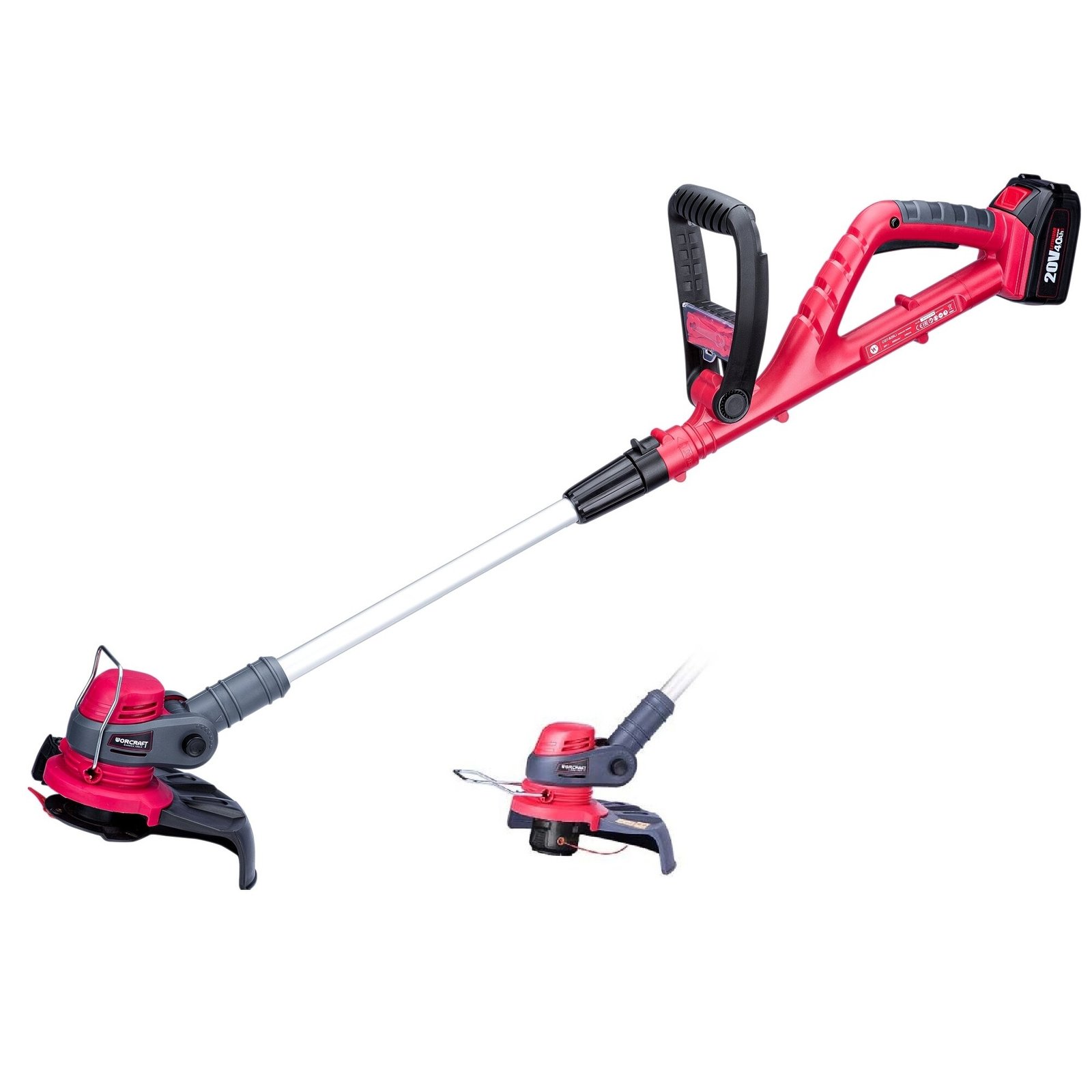 Akumuliatorinis trimeris su priedais WORCRAFT 20V LI-ION - Sodrinta.lt