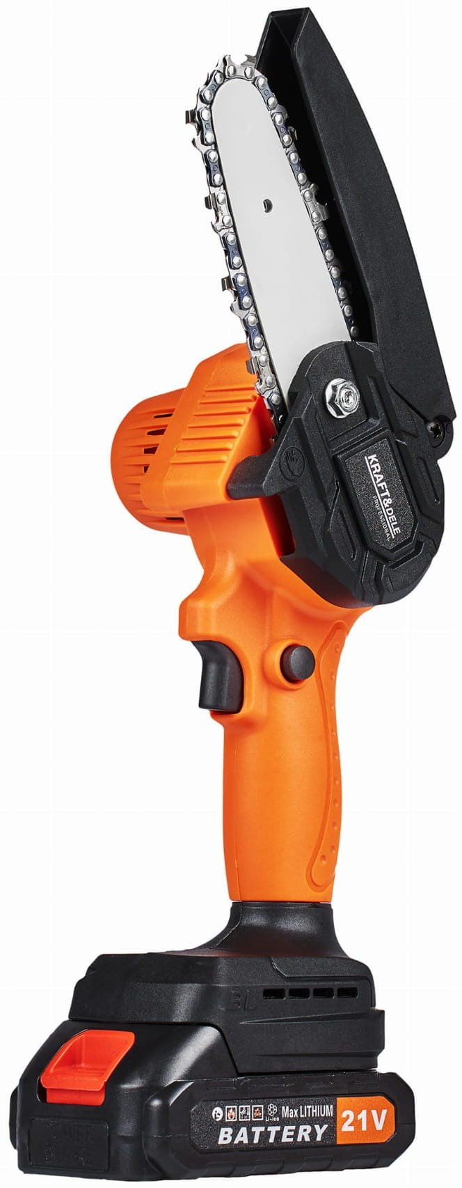 Mini akumuliatorinis grandininis pjūklas 21V 4 colių Kraftdele KD10627 - Sodrinta.lt