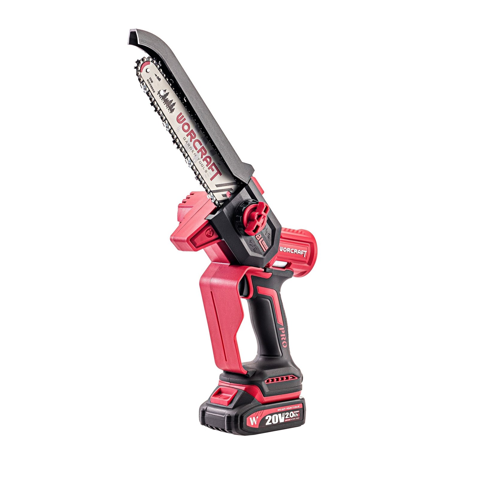 Akumuliatorinis grandininis mini pjūklas WORCRAFT 8" 20V LI-ION 2x2.0Ah (pl.dėž.) - Sodrinta.lt