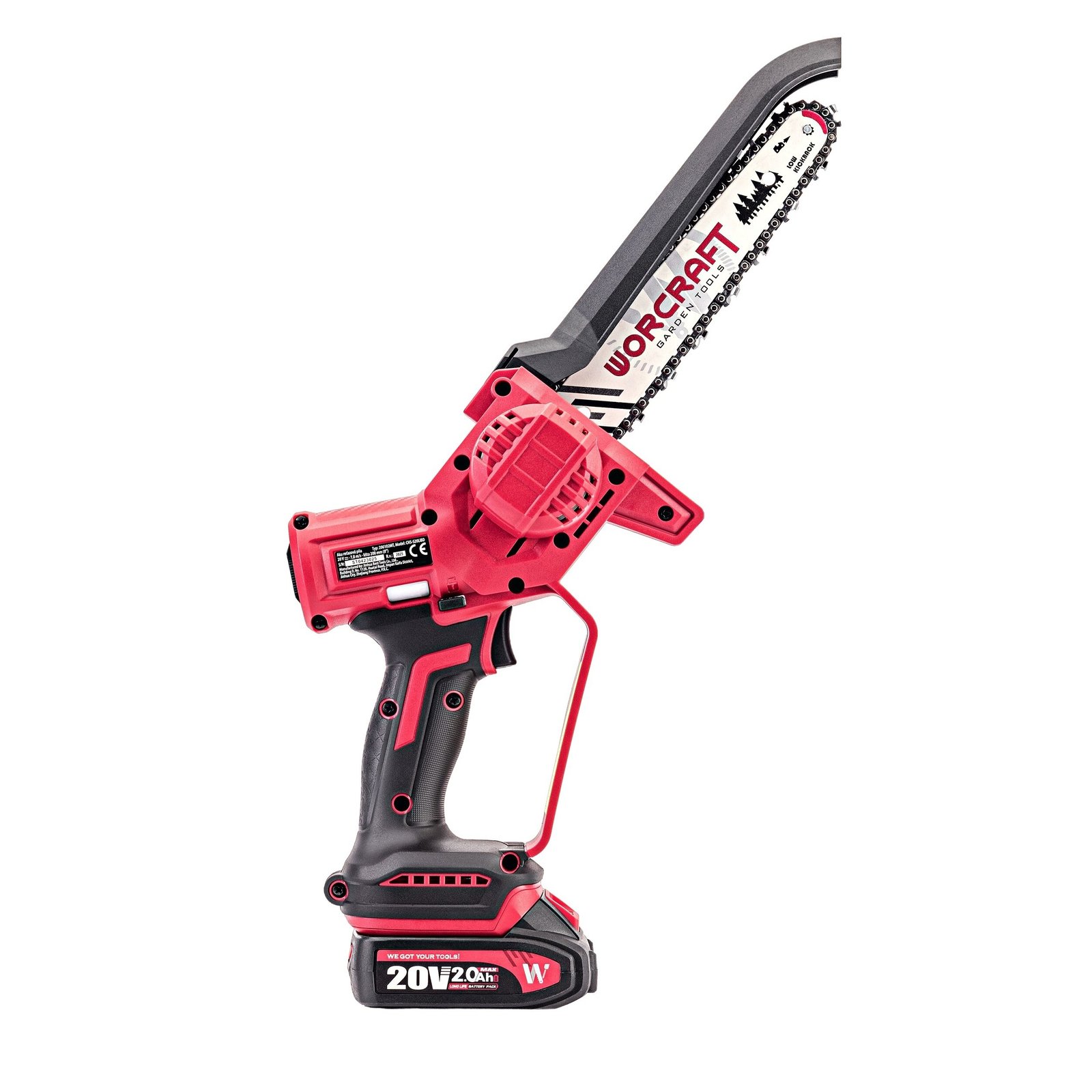 Akumuliatorinis grandininis mini pjūklas WORCRAFT 8" 20V LI-ION 2x2.0Ah (pl.dėž.) - Sodrinta.lt