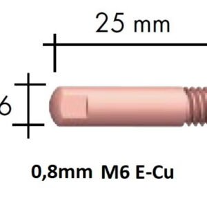 Kontaktinis antgalis E-Cu M6x25x6 0,8mm, Binzel