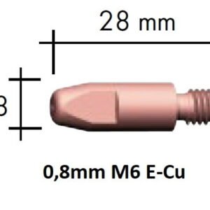 Kontaktinis antgalis E-Cu M6x28x8-0,8mm, Binzel