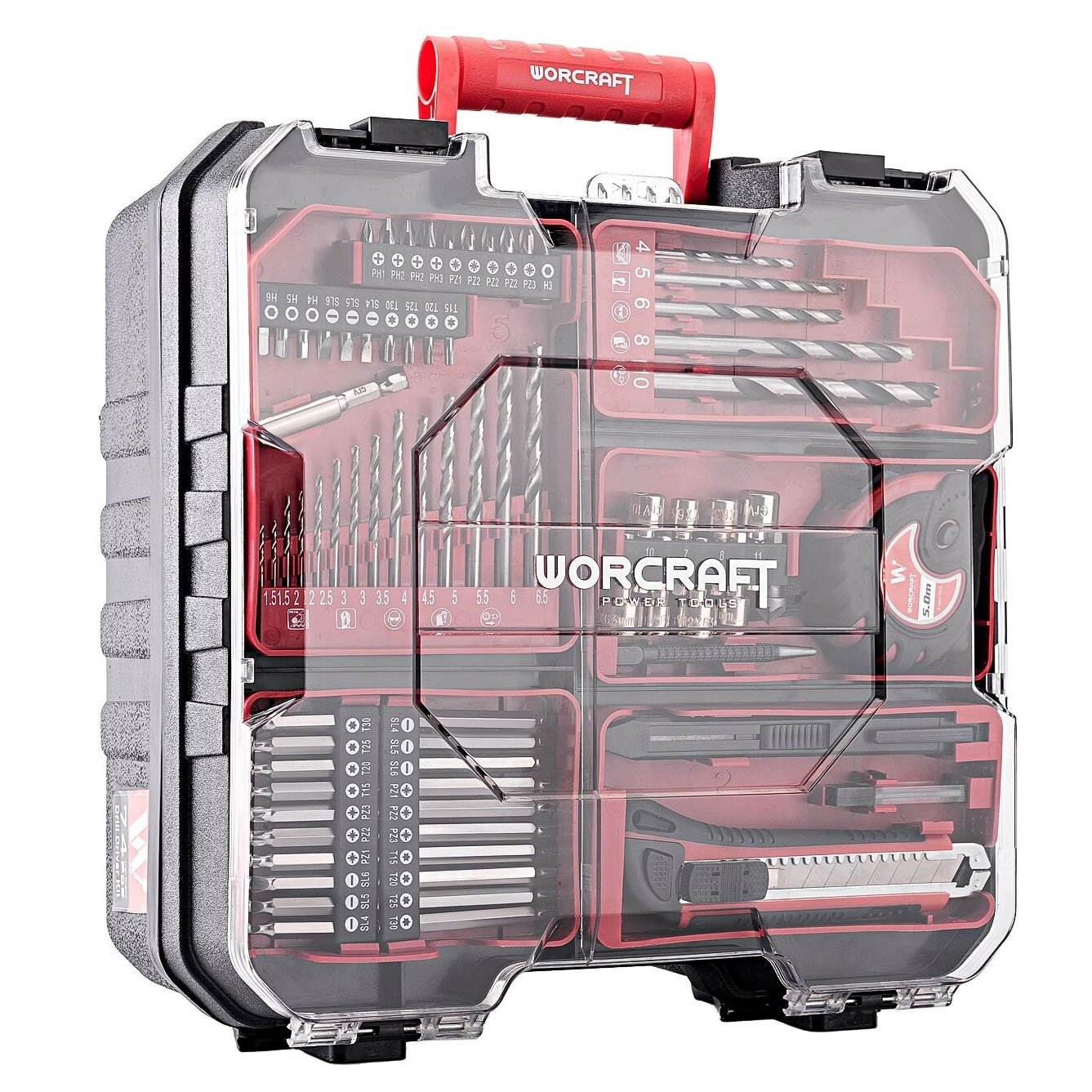 Akumuliatorinis suktuvas-gręžtuvas su kalimu WORCRAFT 20V LI-ION ir priedais 78vnt., 2x2.0Ah - Image 3