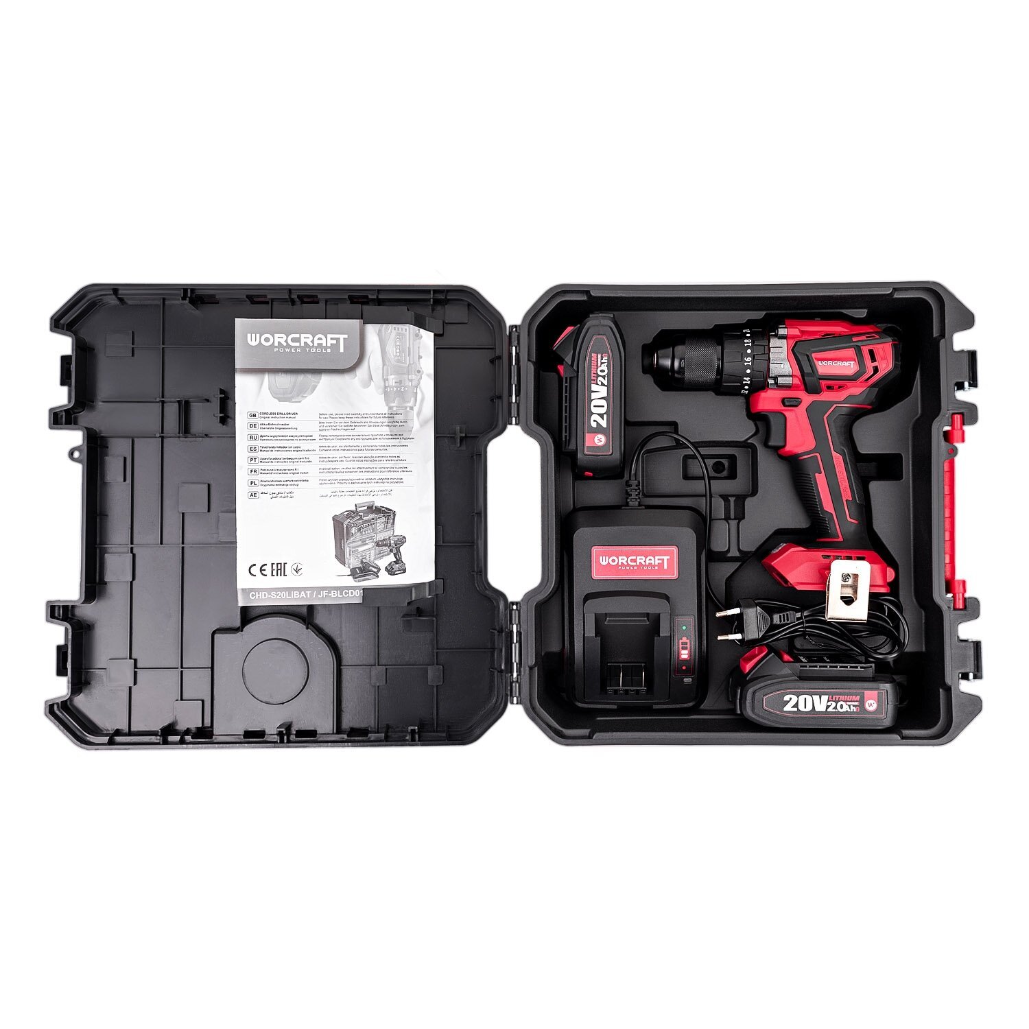 Akumuliatorinis suktuvas-gręžtuvas su kalimu WORCRAFT 20V LI-ION ir priedais 78vnt., 2x2.0Ah - Image 4