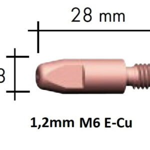 Kontaktinis antgalis E-Cu M6x28x8 1,2mm, Binzel