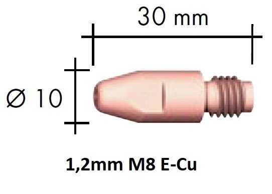 Kontaktinis antgalis E-Cu M8x30x10 1,2mm, Binzel