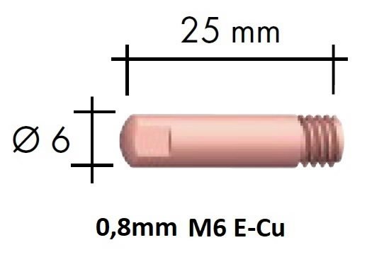 Kontaktinis antgalis E-Cu M6x25x6 0,8mm, Binzel