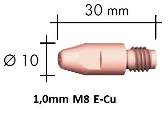 Kontaktinis antgalis E-Cu M8x30x10 1,0mm, Binzel