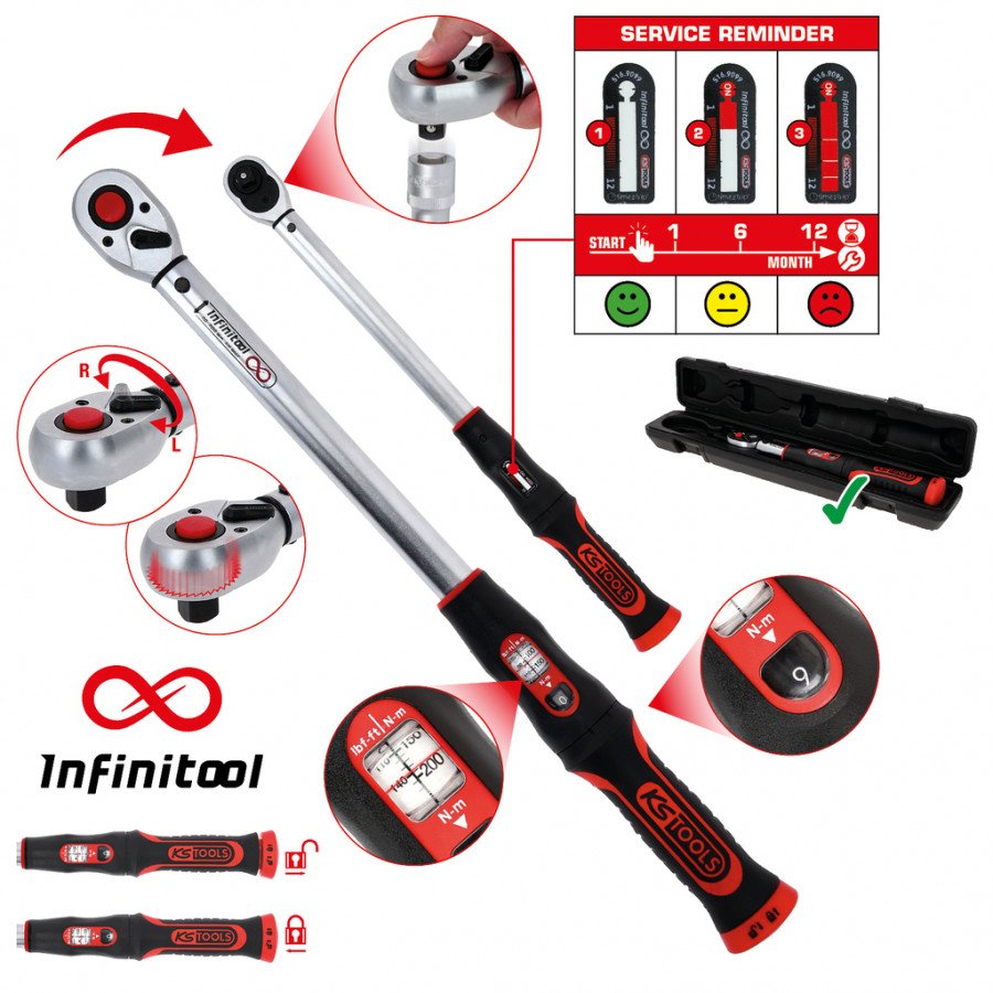 1/2" Dinamometrinis raktas su terkšle INFINITOOL 20-200 Nm, KS Tools