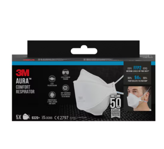 Respiratorius be iškvėpimo vožtuvo 9320+, retail pack FFP2, 3M