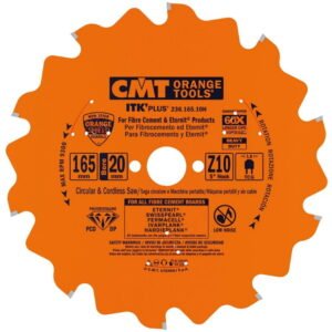Pjovimo diskas fibrocementui ITK PLUS DP 165x1,8/1,4x20(+15, 165x1,8/1,4x20(+15,87)mm Z10 a=5° TCG, CMT