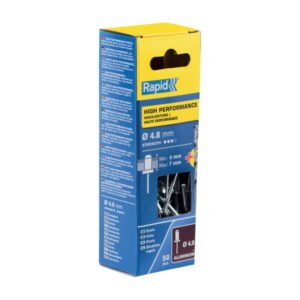 Kniedės aukštos kokybės Al 4,8x10mm 50vnt + Drill C, Rapid