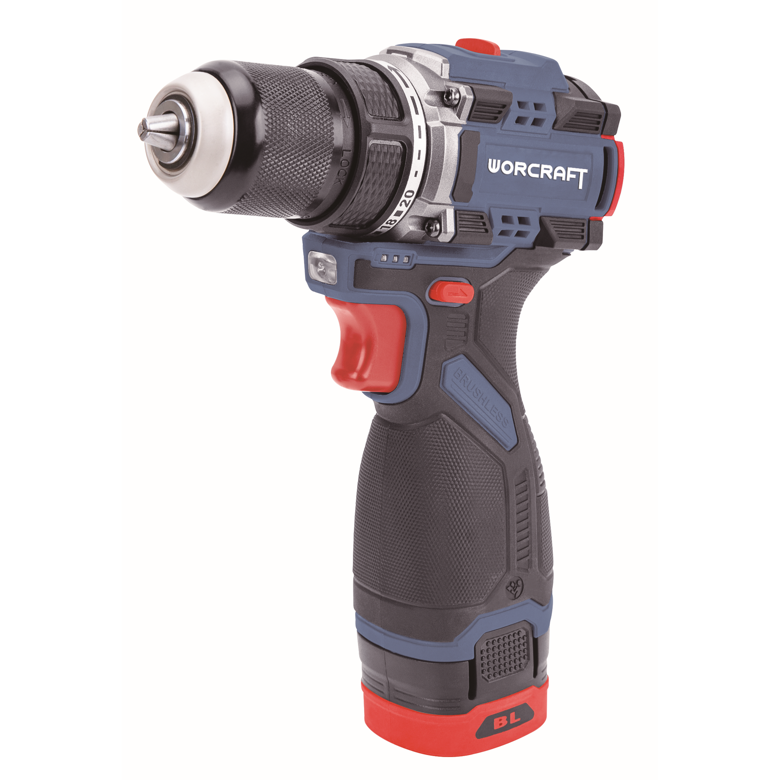 Akumuliatorinis suktuvas-gręžtuvas WORCRAFT su priedais 16.8V LI-ION (pl.dėž.)