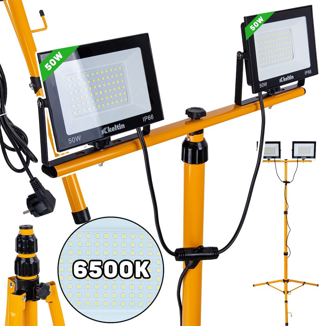 LED prožektoriai su teleskopiniu stovu 2 × 50 W, 6500 K KELTIN K02053