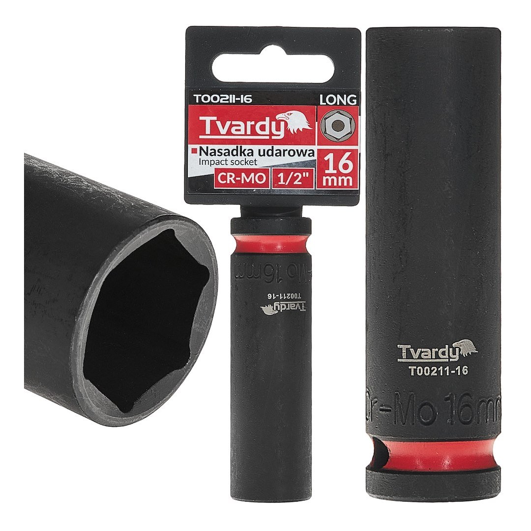 Ilga smūginė galvutė 1/2″, 6 briaunų, 16 mm, CrMo TVARDY T00211-16