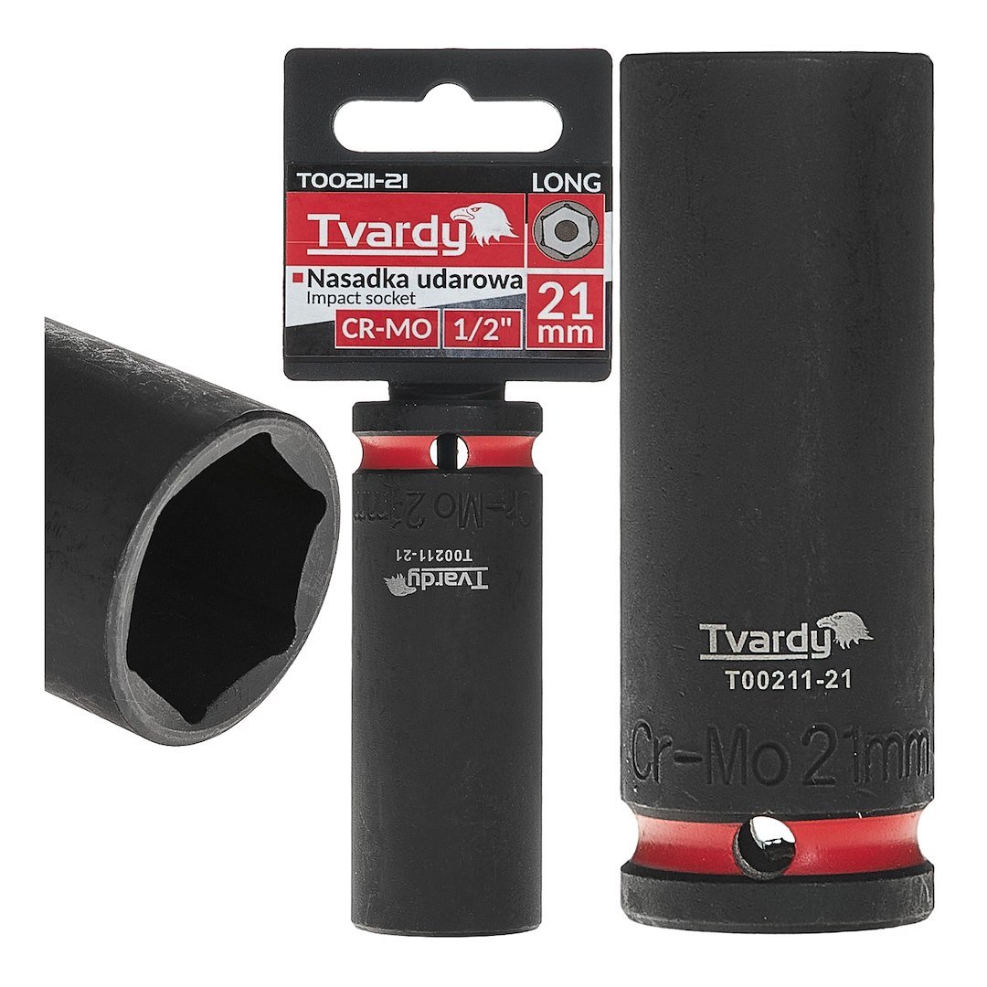 Ilga smūginė galvutė 1/2″, 6 briaunų, 21 mm, CrMo TVARDY T00211-21