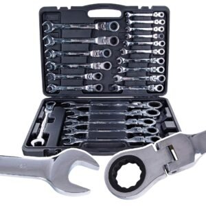 Lanksčių kombinuotų raktų su terkšle rinkinys, 6–32 mm, 22 dalys GEKO G10342
